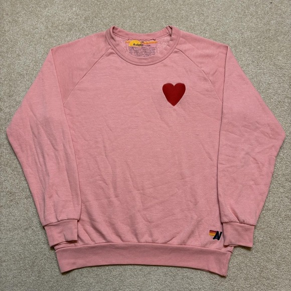 Aviator Nation Tops - Aviator Nation Crewneck Sweatshirt Womens Medium Pink Heart Fleece Pullover